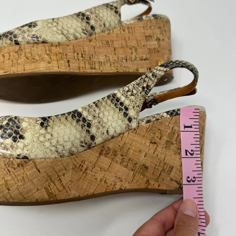 Tory Burch Rosalind Snakeskin Embossed Leather Cork Platform Wedge Sandals